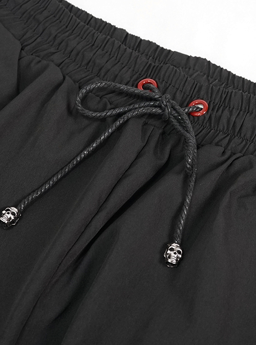 Punk Style Simple Restrained Leg Opening Side Pocket Decoration Black Drawstring Men's Trousers