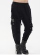 Punk Style Old Fashioned Rough Twill Front Center Hole Mesh Splicing Metal Rivet Decoration Black Loose Raw Edge Pants