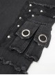 Punk Style Old Fashioned Rough Twill Front Center Hole Mesh Splicing Metal Rivet Decoration Black Loose Raw Edge Pants