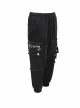 Punk Style Old Fashioned Rough Twill Front Center Hole Mesh Splicing Metal Rivet Decoration Black Loose Raw Edge Pants