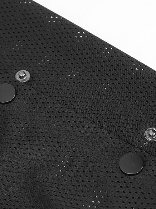 Punk Style Breathable Micro Mesh Side Detachable Buttons With Metal Five Pointed Star Pendant Zipper Black Sports Trousers