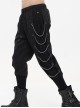 Punk Style Personality Twill Fabric Side Metal Eyelets With Chain Decoration Black Harem Pants