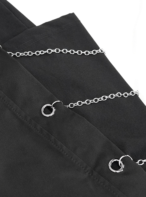 Punk Style Personality Twill Fabric Side Metal Eyelets With Chain Decoration Black Harem Pants