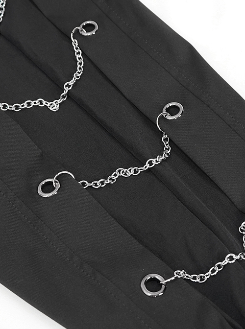 Punk Style Personality Twill Fabric Side Metal Eyelets With Chain Decoration Black Harem Pants