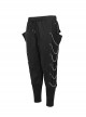 Punk Style Personality Twill Fabric Side Metal Eyelets With Chain Decoration Black Harem Pants