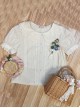 Antique Tags Series Vintage Everyday Sweet And Cute Embroidered Floral Lapel Sweet Lolita Cotton Puff Sleeves Shirt