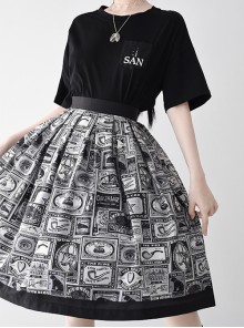 Antique Tags Series Vintage American Daily Commute Versatile Classic Lolita Printed Skirt