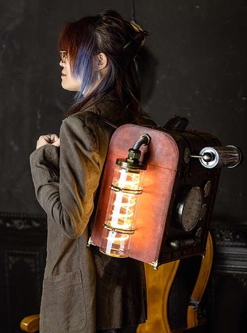 Steampunk Energy Lamp Pipe Dashboard Vintage Photography Props Luggage Dashboard Wooden Crate Backpack Bag