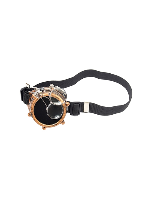 Amon Series Handmade Cool Black Glass Bronze Plastic Steampunk Adjustable Elastic Webbing Monocle Decorative Goggles