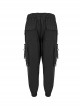 Punk Style Comfortable Cotton And Linen Woven Fabric Side Large Pockets With Chain Decoration Men's Black Loose Pants