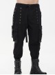 Punk Style Comfortable Cotton And Linen Woven Fabric Side Large Pockets With Chain Decoration Men's Black Loose Pants