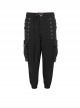 Punk Style Comfortable Cotton And Linen Woven Fabric Side Large Pockets With Chain Decoration Men's Black Loose Pants