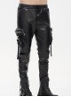 Punk Style Shiny Stretch Leather Side Three-Dimensional Pockets With Metal Rivets Decorated Black Pants