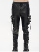 Punk Style Shiny Stretch Leather Side Three-Dimensional Pockets With Metal Rivets Decorated Black Pants