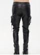 Punk Style Shiny Stretch Leather Side Three-Dimensional Pockets With Metal Rivets Decorated Black Pants