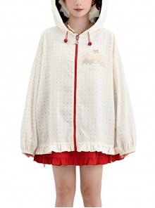 Summer Cute Cartoon Bear White Polka Dot Print Versatile Kawaii Fashion UPF50+ Sun Protection Hooded Coat