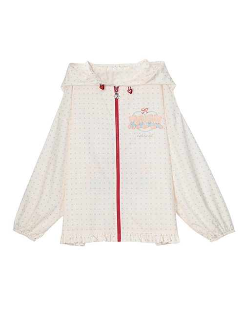 Summer Cute Cartoon Bear White Polka Dot Print Versatile Kawaii Fashion UPF50+ Sun Protection Hooded Coat