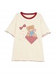 Summer Cute Plush Cartoon Bear Apricot Lace Round Neck Sweet Red Plaid Kawaii Fashion Short Sleeves Shirt