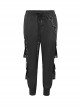 Punk Style Windproof Braided Side Metal Zipper With Accordion Leather Bag Black Simple Pants