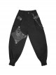 Punk Style Asymmetric Hollow Detachable Metal Five-Pointed Star Chain Decorated Black Leather Pants