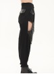 Punk Style Asymmetric Hollow Detachable Metal Five-Pointed Star Chain Decorated Black Leather Pants