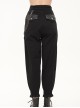 Punk Style Asymmetric Hollow Detachable Metal Five-Pointed Star Chain Decorated Black Leather Pants