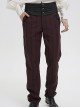 Gothic Retro Vertical Stripes Stitching Three Dimensional Jacquard Mid High Waist Wine Red Men's Trousers