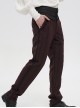 Gothic Retro Vertical Stripes Stitching Three Dimensional Jacquard Mid High Waist Wine Red Men's Trousers