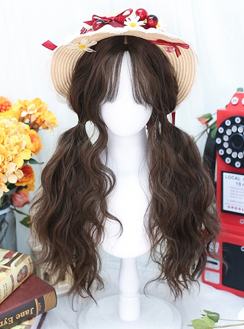 Waffles Series Daily Versatile Mid Split Dark Brown Long Curly Hair Sweet Lolita Full Head Wig