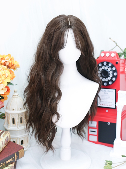 Waffles Series Daily Versatile Mid Split Dark Brown Long Curly Hair Sweet Lolita Full Head Wig