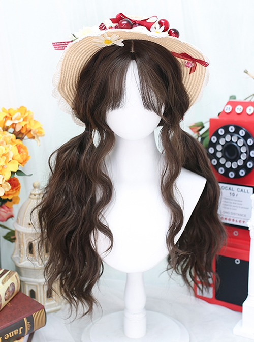 Waffles Series Daily Versatile Mid Split Dark Brown Long Curly Hair Sweet Lolita Full Head Wig