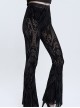 Punk Style Elastic Micro Transparent Flocking Printed Fabric Black Sexy Flared Pants