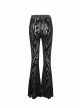 Punk Style Elastic Micro Transparent Flocking Printed Fabric Black Sexy Flared Pants