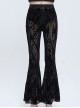 Punk Style Elastic Micro Transparent Flocking Printed Fabric Black Sexy Flared Pants