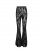 Punk Style Elastic Micro Transparent Flocking Printed Fabric Black Sexy Flared Pants