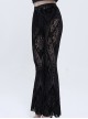 Punk Style Elastic Micro Transparent Flocking Printed Fabric Black Sexy Flared Pants