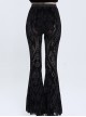 Punk Style Elastic Micro Transparent Flocking Printed Fabric Black Sexy Flared Pants