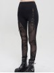 Punk Style Comfortable Cotton Knit Stitching Slightly Transparent Chain Pattern Flocking Print Mesh Black Daily Leggings