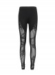 Punk Style Comfortable Cotton Knit Stitching Slightly Transparent Chain Pattern Flocking Print Mesh Black Daily Leggings