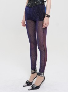 Punk Style Sexy Gradient Wave Mesh Personality Black And Blue Daily Leggings