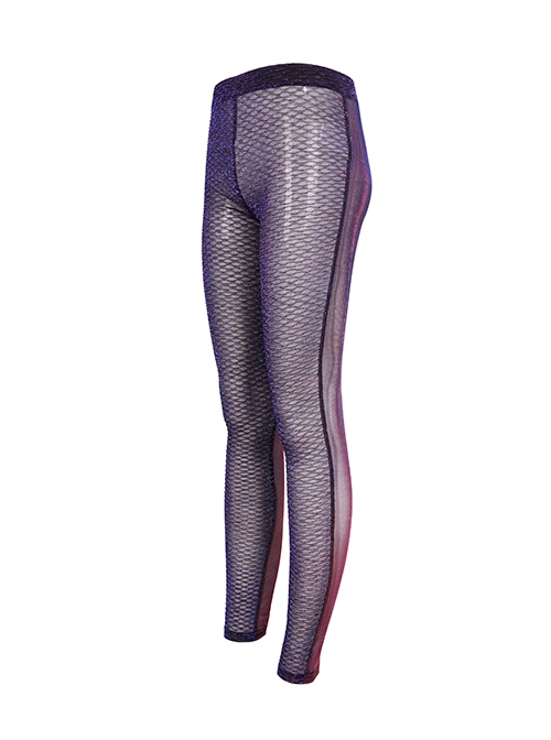 Punk Style Sexy Gradient Wave Mesh Personality Black And Blue Daily Leggings