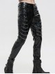 Gothic Style Personality Elastic Shiny Patent Leather Side Multi Row Metal Zipper Embellishment Black Slim Leather Pants