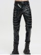 Gothic Style Personality Elastic Shiny Patent Leather Side Multi Row Metal Zipper Embellishment Black Slim Leather Pants