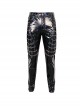 Gothic Style Personality Elastic Shiny Patent Leather Side Multi Row Metal Zipper Embellishment Black Slim Leather Pants