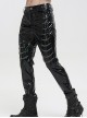 Gothic Style Personality Elastic Shiny Patent Leather Side Multi Row Metal Zipper Embellishment Black Slim Leather Pants