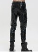 Gothic Style Personality Elastic Shiny Patent Leather Side Multi Row Metal Zipper Embellishment Black Slim Leather Pants