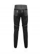 Gothic Style Washed Knitted Side Metal Eyelets With Multi Row Chain Decoration Black Slim Trousers