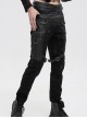 Gothic Style Washed Knitted Side Metal Eyelets With Multi Row Chain Decoration Black Slim Trousers