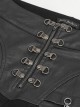 Gothic Style Washed Knitted Side Metal Eyelets With Multi Row Chain Decoration Black Slim Trousers