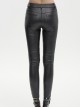 Punk Style Stretch Corrugated Leather Center Front Hollow Tie Mesh Black Adjustable Slim Fit Trousers